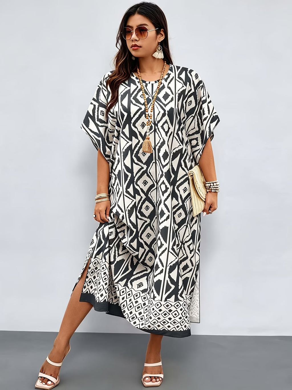 Valeria™ | Vestido Midi Holgado con Estampado Geométrico