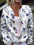 Vynora™ | Suéter Cardigan de Botones Frontal con Estampado Floral Vintage de Pájaro
