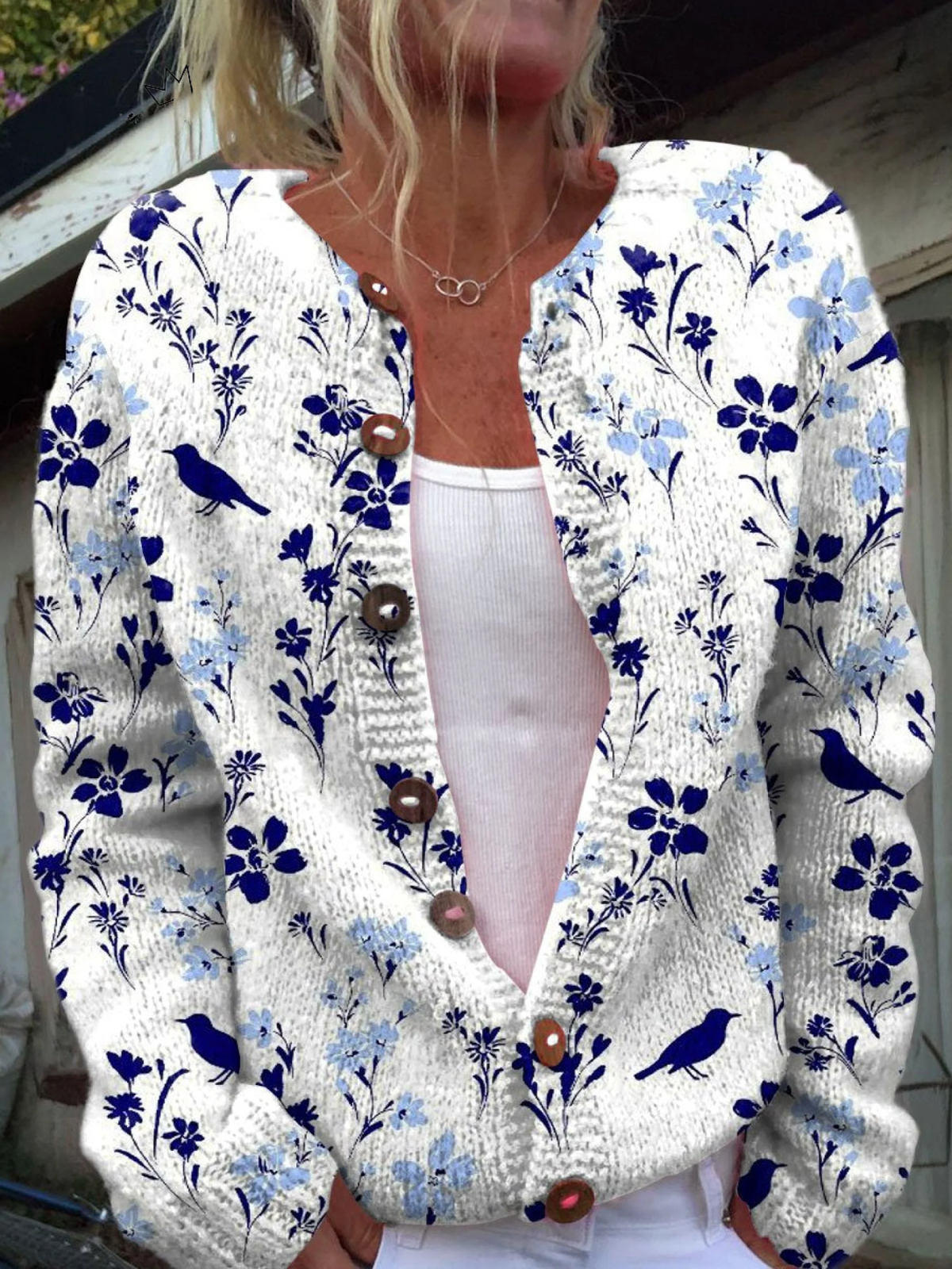 Vynora™ | Suéter Cardigan de Botones Frontal con Estampado Floral Vintage de Pájaro