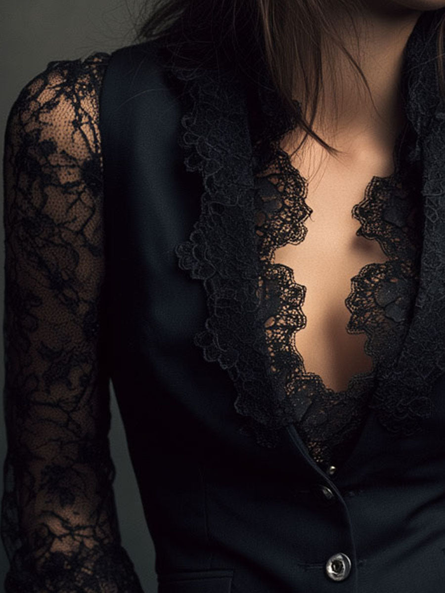 Marie-Laure – Chaleco Blazer de Manga de Encaje