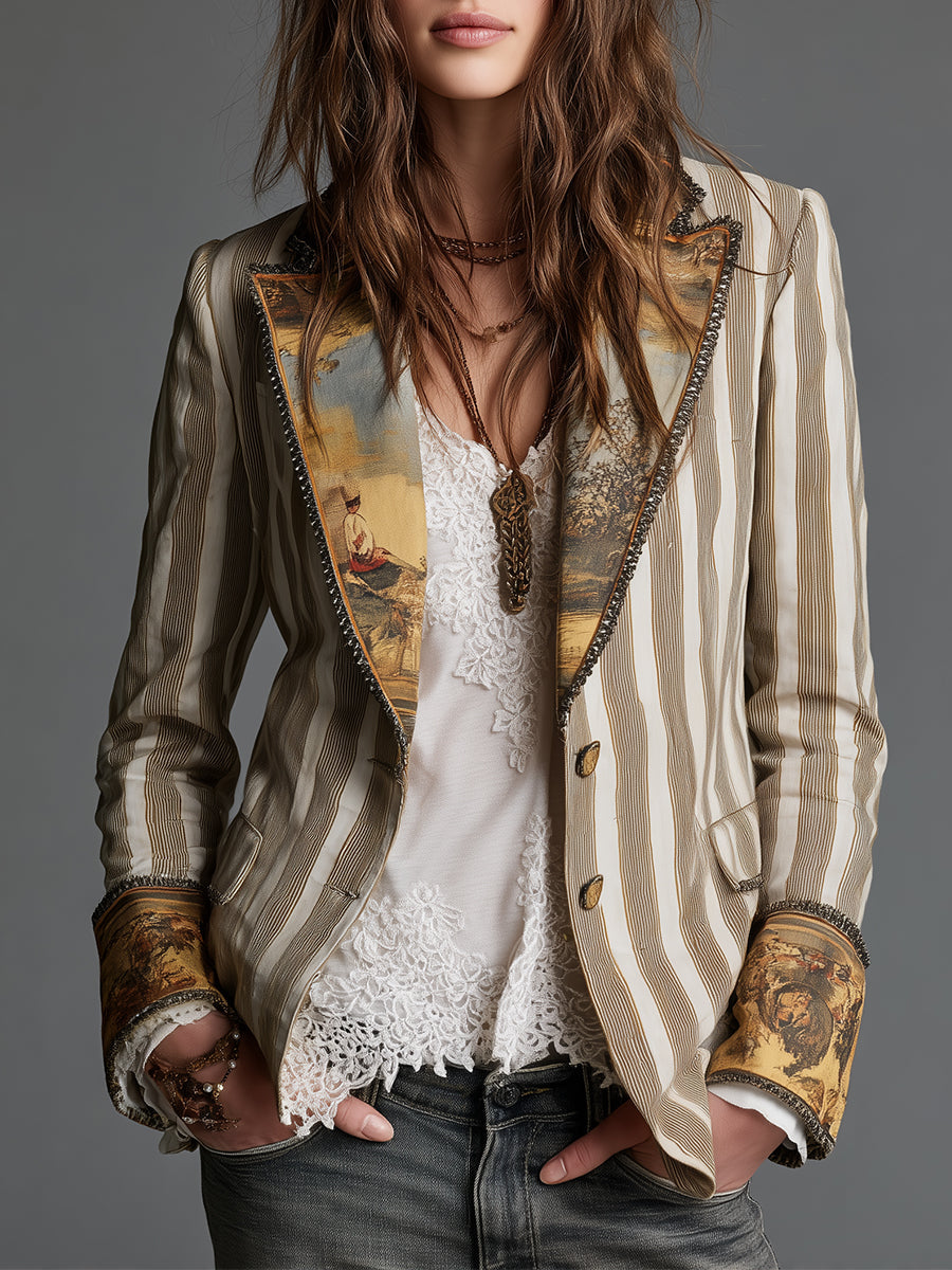 Giulia | Blazer bohemio de rayas con solapas
