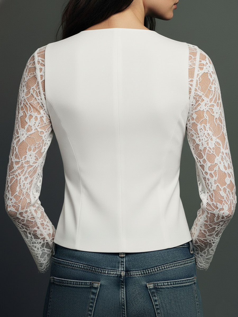 Marie-Laure – Chaleco Blazer de Manga de Encaje