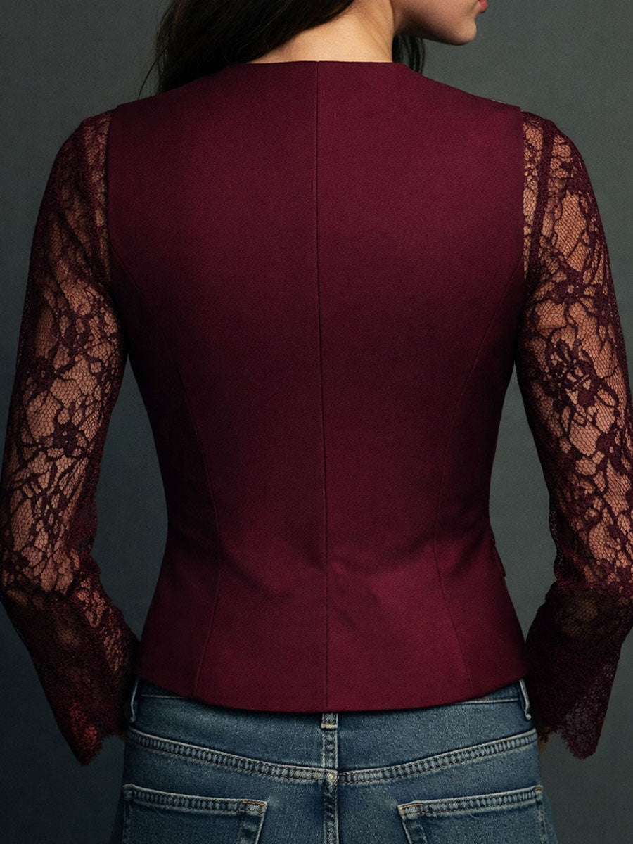 Marie-Laure – Chaleco Blazer de Manga de Encaje