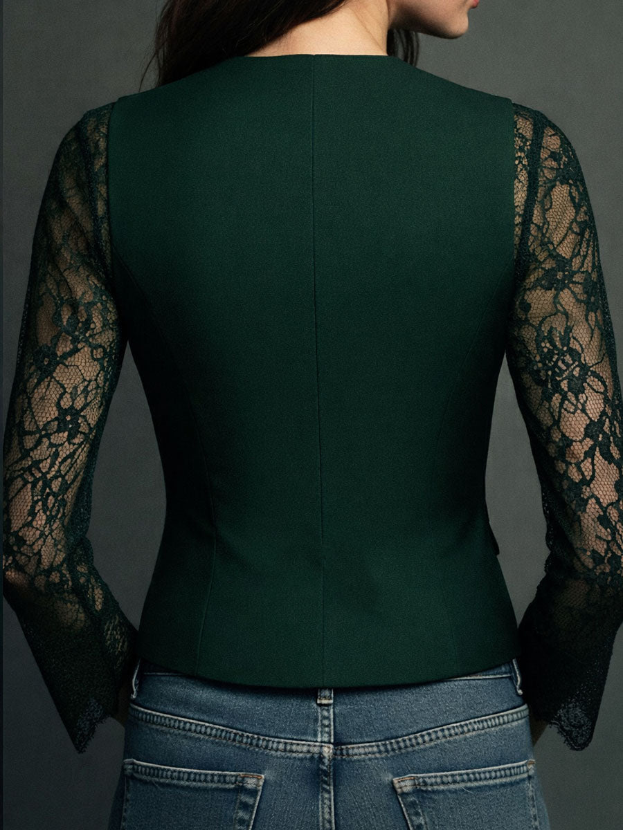 Marie-Laure – Chaleco Blazer de Manga de Encaje