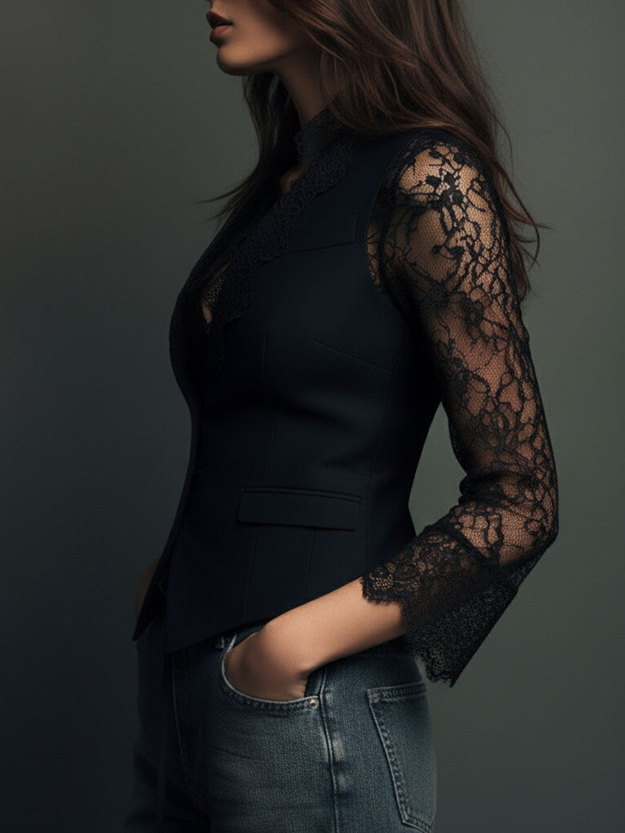 Marie-Laure – Chaleco Blazer de Manga de Encaje