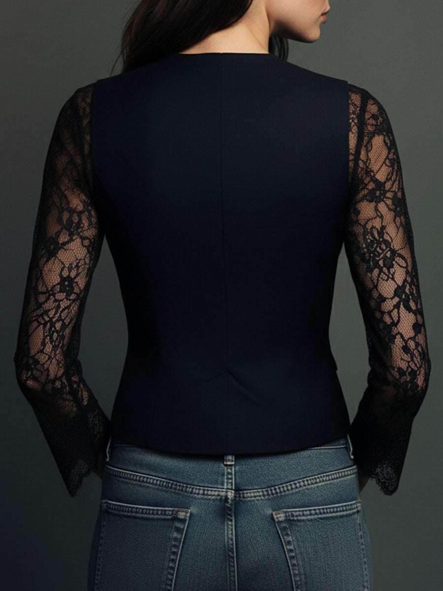 Marie-Laure – Chaleco Blazer de Manga de Encaje