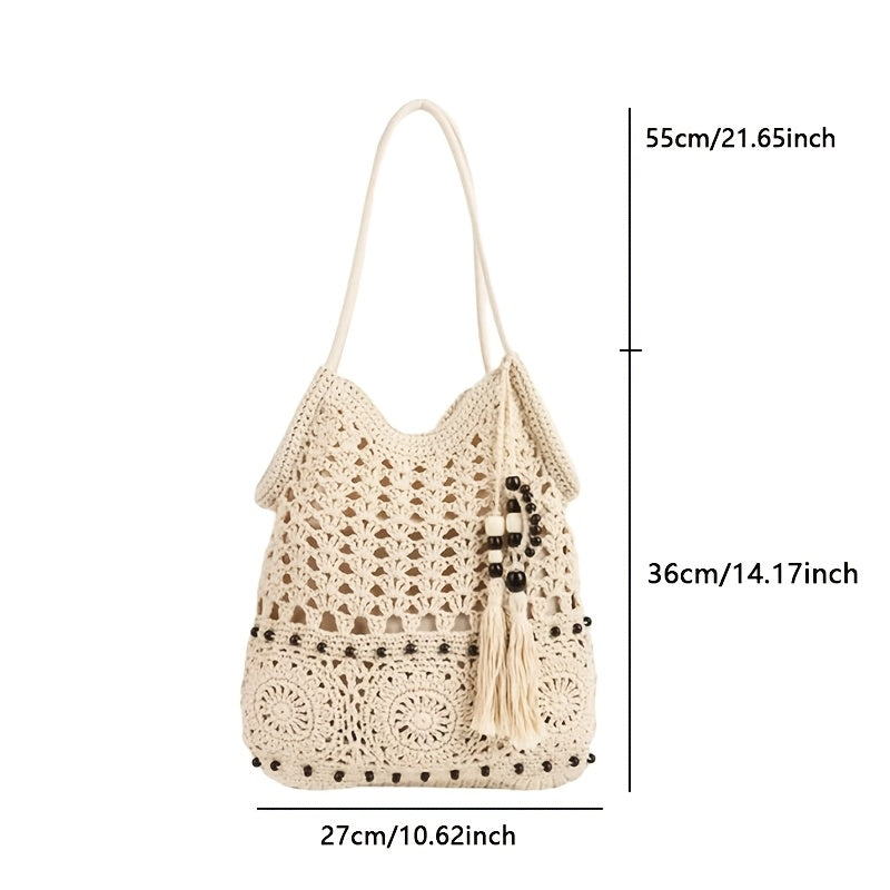 Cora | La Tote Woven Boho con Detalle de Borlas
