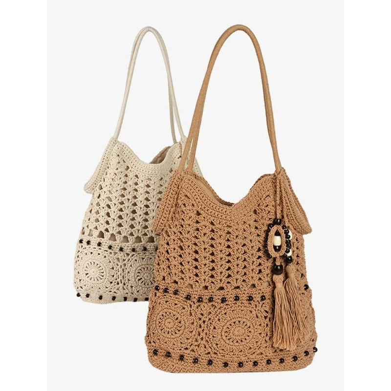 Cora | La Tote Woven Boho con Detalle de Borlas