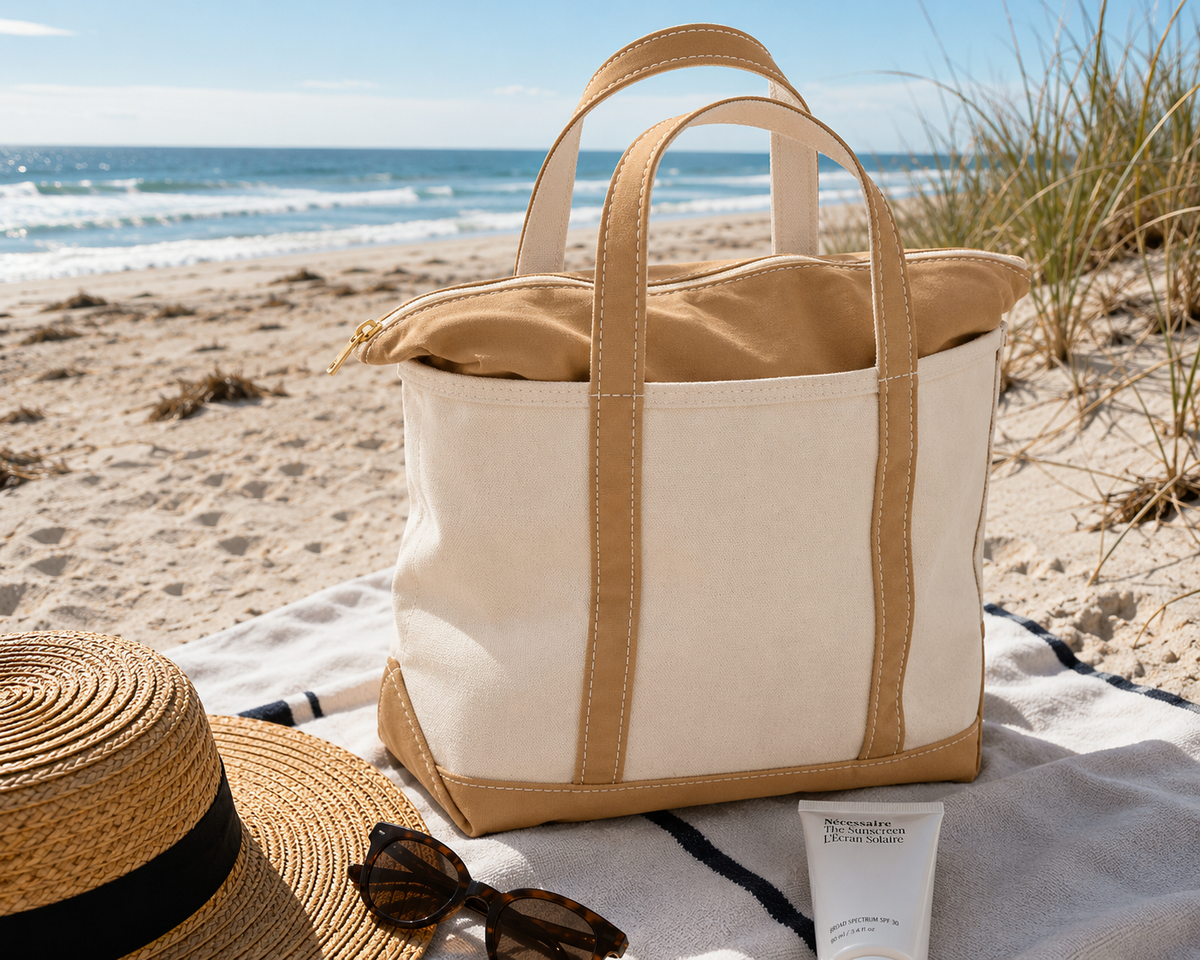 Bolsa de Playa de Lona – Tote con Cremallera para Mujeres