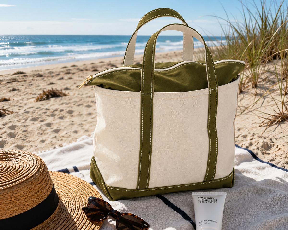 Bolsa de Playa de Lona – Tote con Cremallera para Mujeres