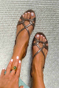 Sandalias slingback efecto serpiente bajas Bronce a punta abierta