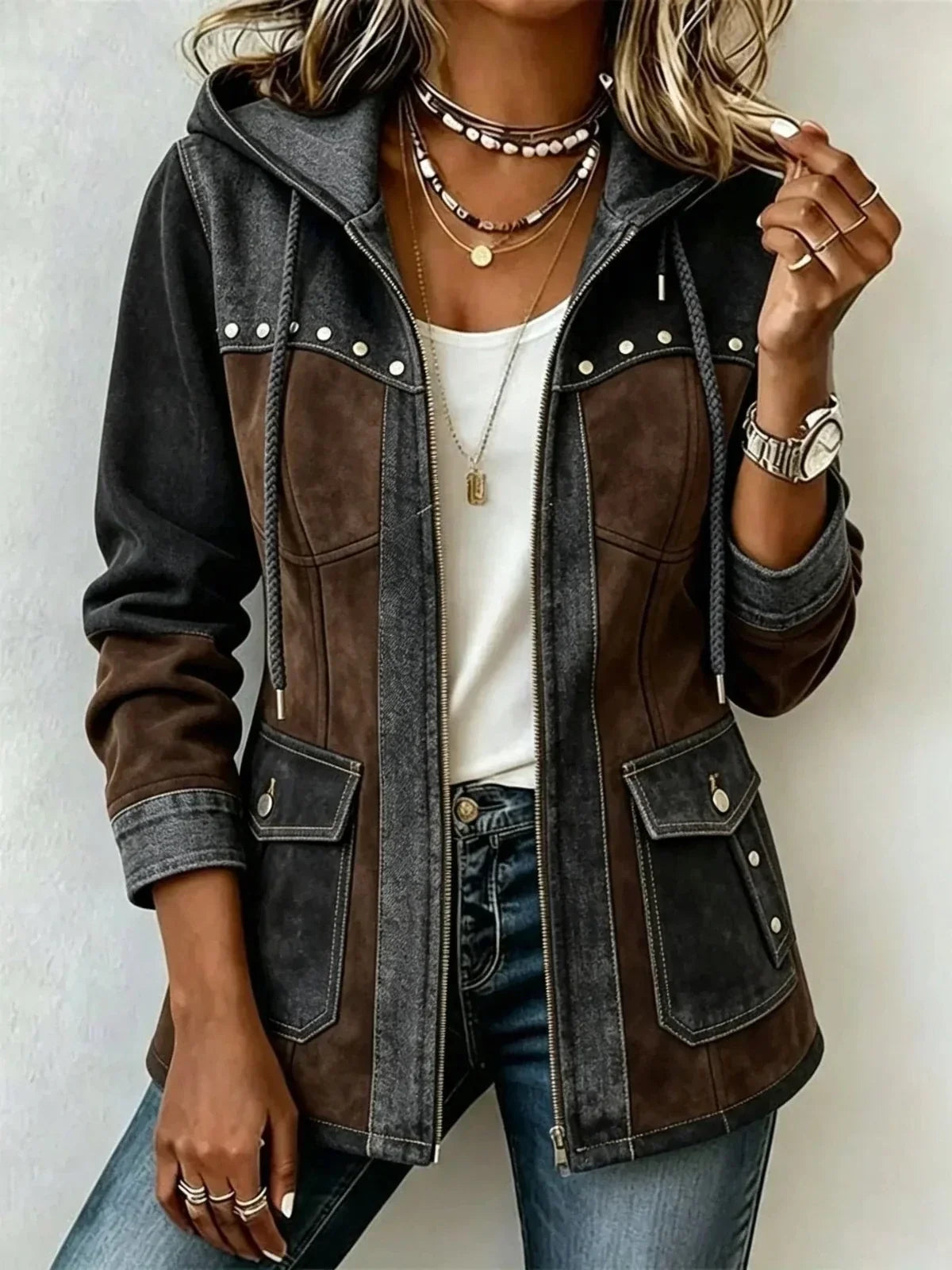 Veronica | Chaqueta con capucha bimaterial