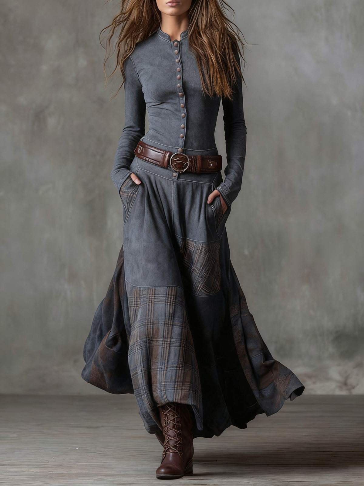 Élise | Vestido Maxi de Ante Sintético con Cinturón