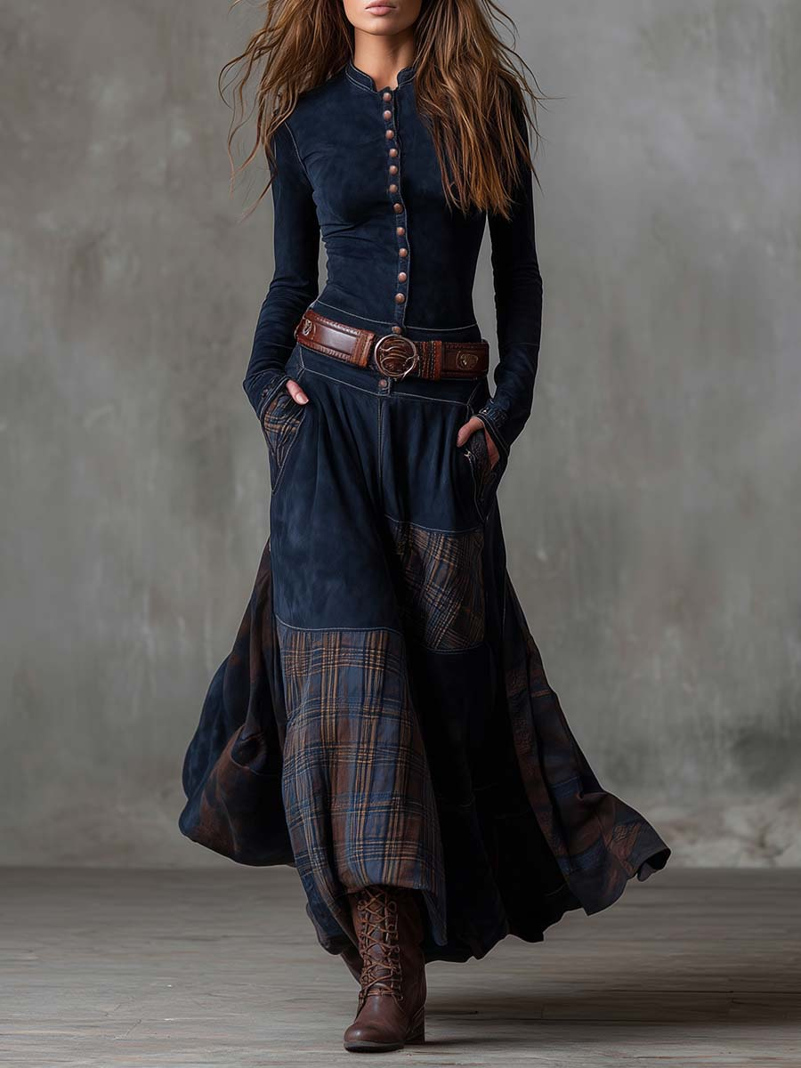 Élise | Vestido Maxi de Ante Sintético con Cinturón