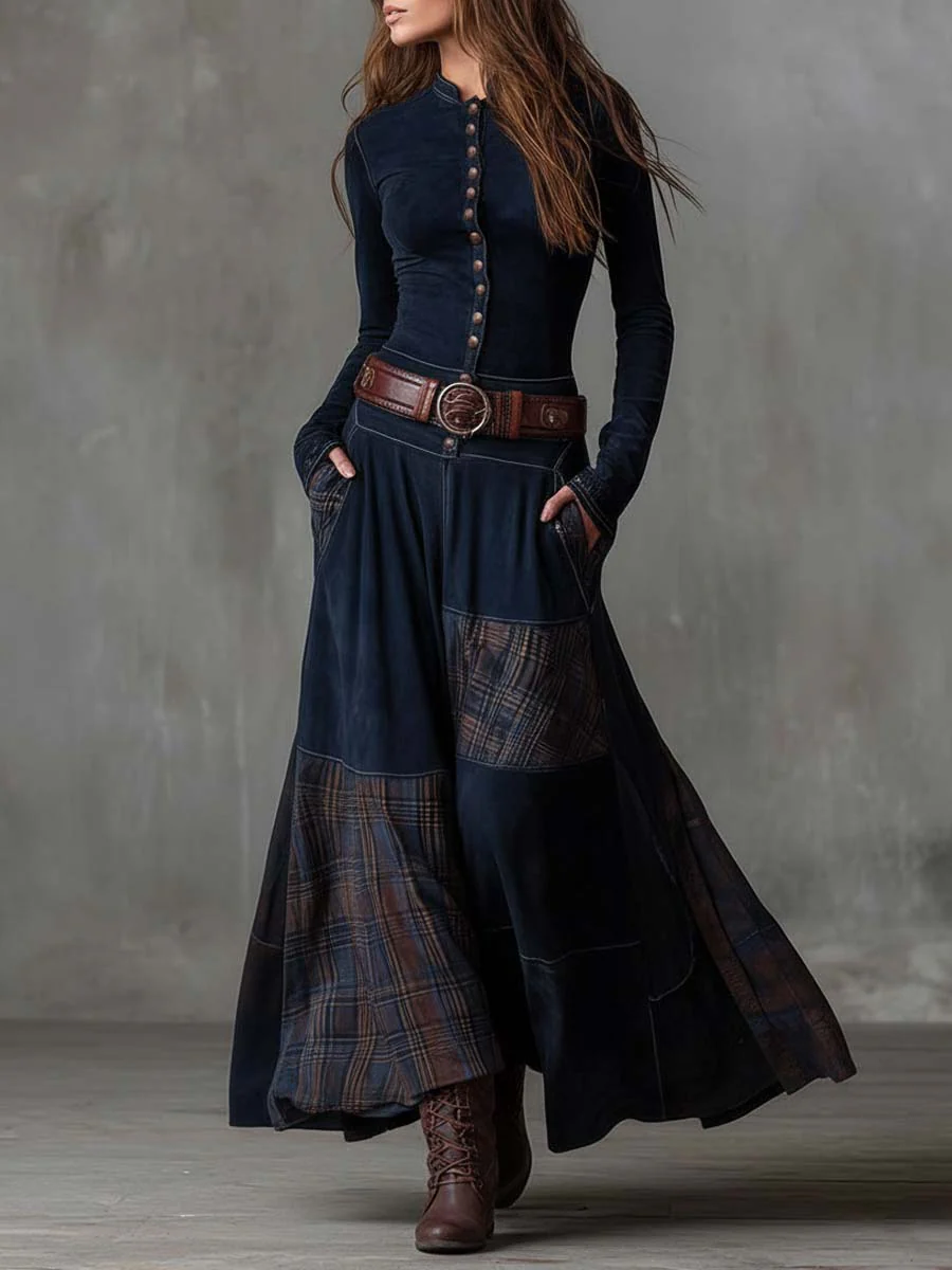 Élise | Vestido Maxi de Ante Sintético con Cinturón