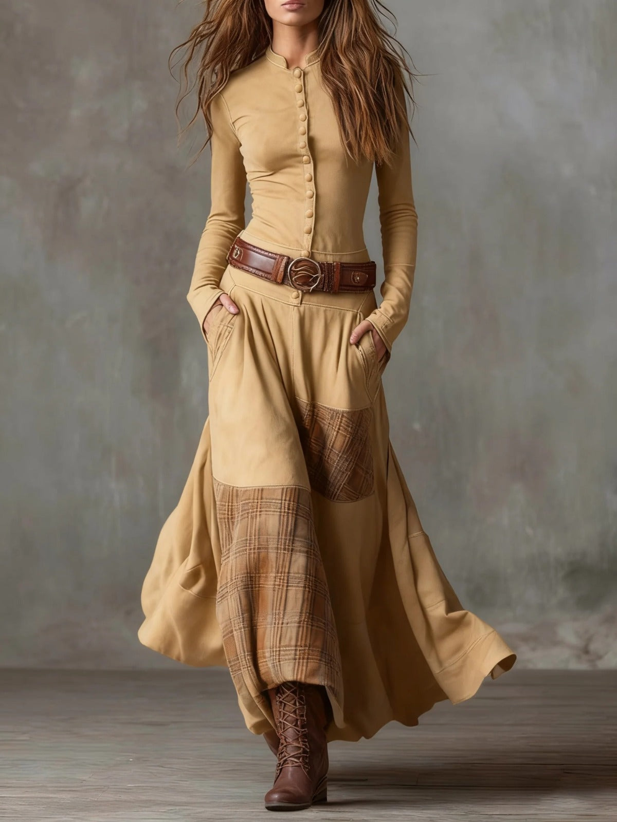 Élise | Vestido Maxi de Ante Sintético con Cinturón