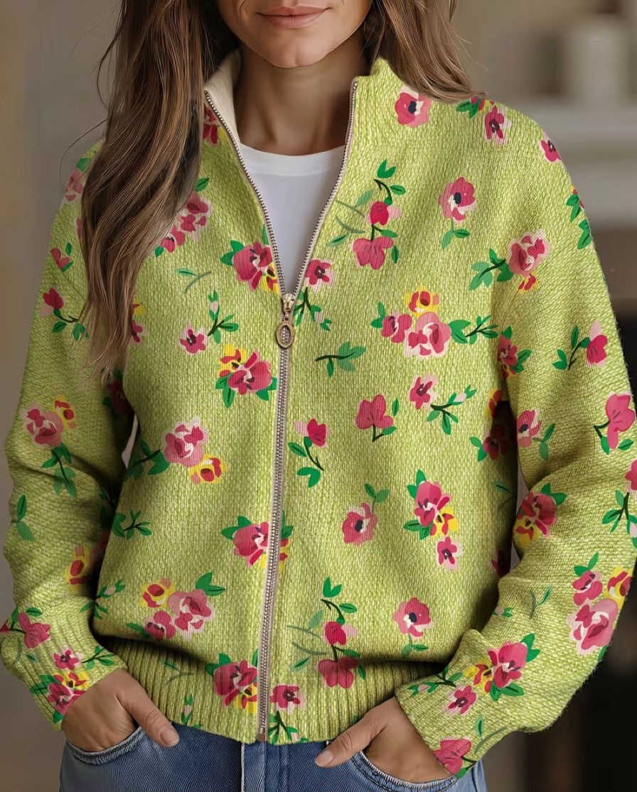 Constance™ | Cárdigan Floral Rosa y Lima con Cremallera