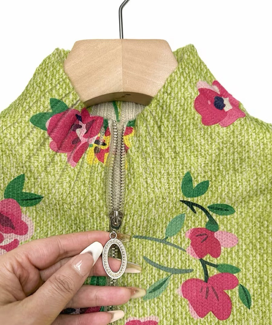 Constance™ | Cárdigan Floral Rosa y Lima con Cremallera
