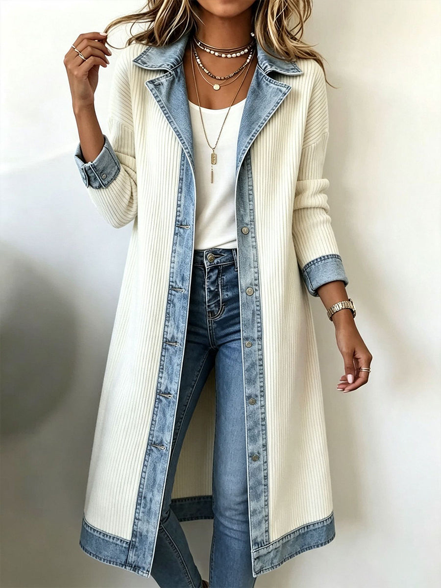 Rosalinda | Cárdigan largo de punto con detalles vaqueros