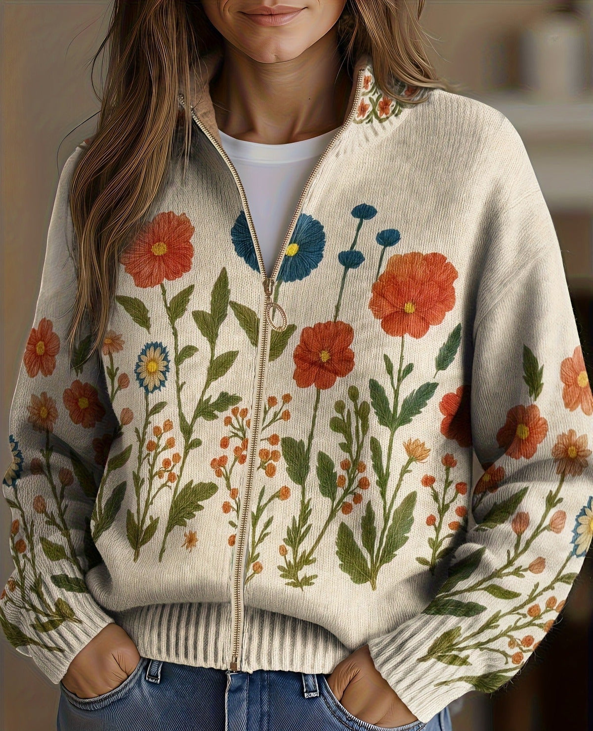 Wrenna™ | Cárdigan de cremallera con estampado de flores silvestres